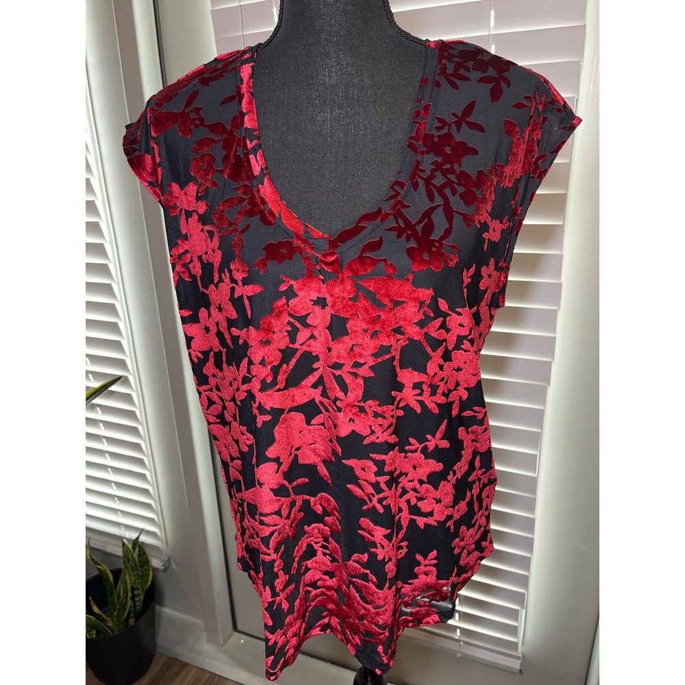 Dear John Yanis Red Black Burnout Velvet Floral Top Dark Romance Soft Grunge S - Picture 2 of 9
